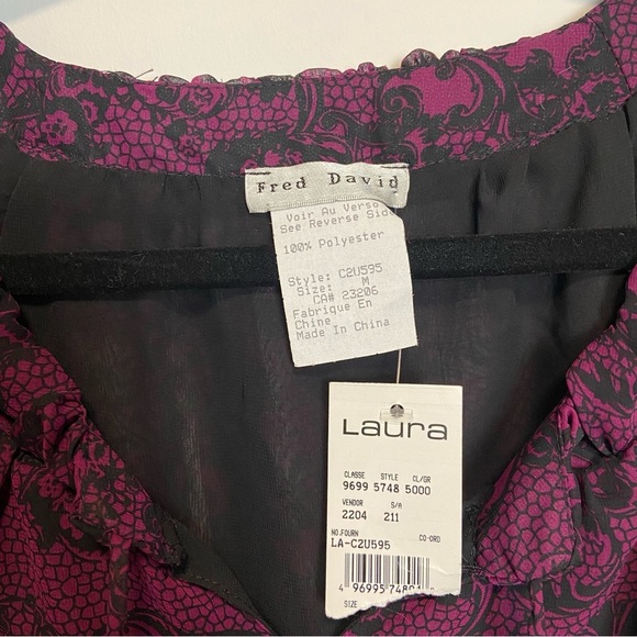 ⚪️ VTG NWT LAURA / Fred David paisley chiffon goth with lace trimming - Picture 8 of 8